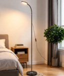 USB-powered LED floor lamp with adjustable gooseneck, 3 light colours, multi-brightness, dimmable standing light in black for reading, study and piano